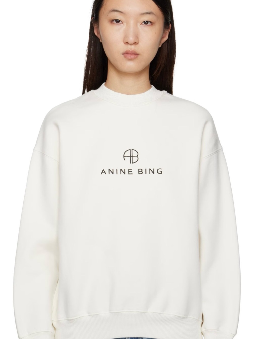Anine Bing Cream Logo Crewneck Sweatshirt